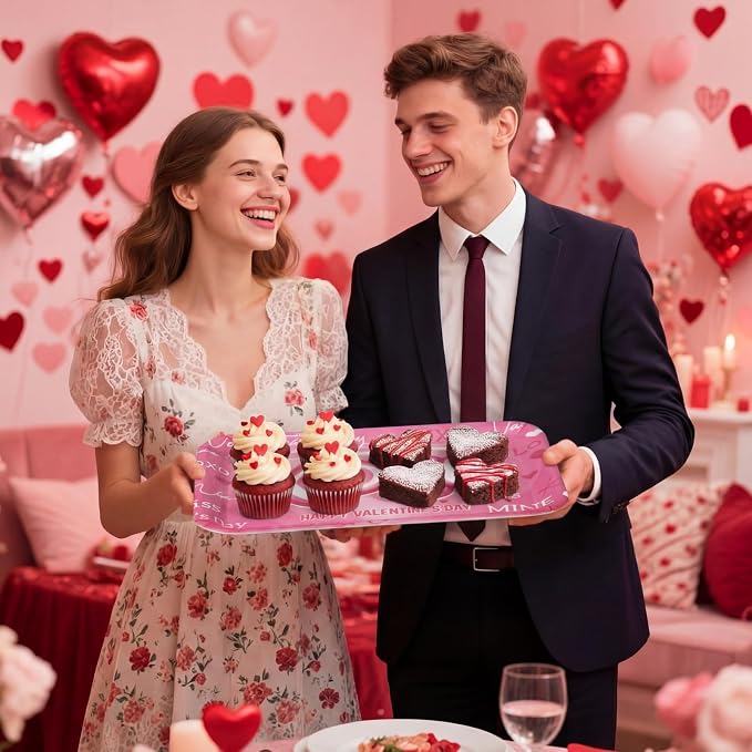 Vesici 4 Pack Valentine's Day Melamine Serving Trays, 13x10 Large Rectangular - Image 4