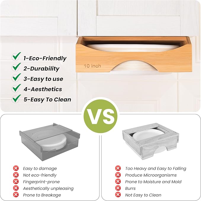 10-inch Paper Plate Dispenser Under Cabinet, Bamboo Paper Plate Holders - Image 5