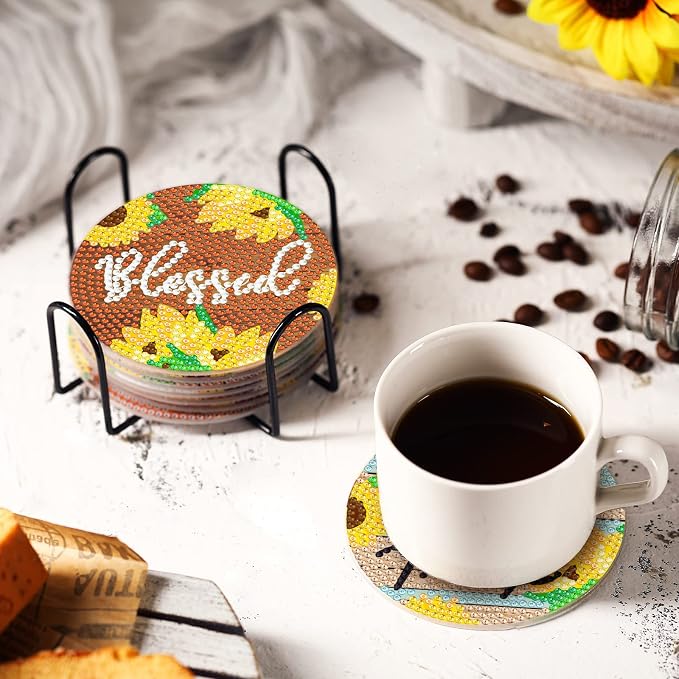 Sunnyray 8 Pcs Sunflower Diamond Painting Coasters Diamond Art Coasters - Image 7