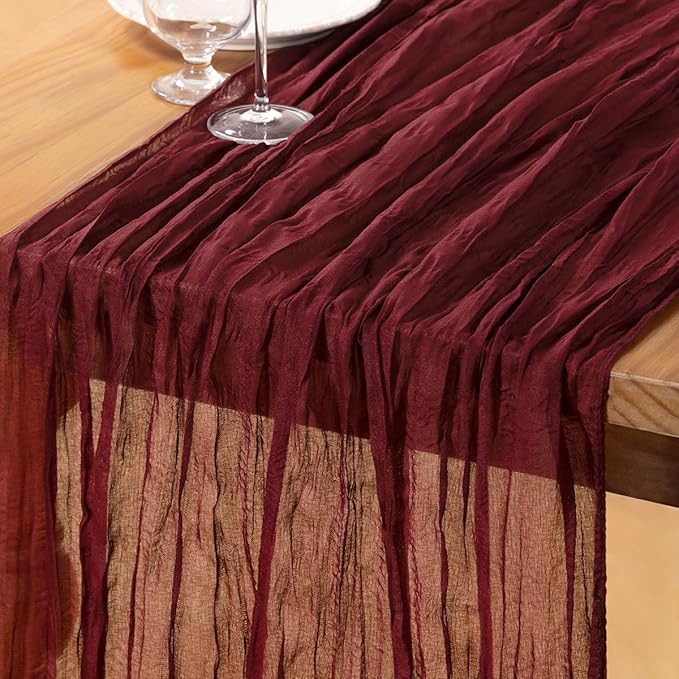 DeZerlor Burgundy Cheesecloth Table Runner 1 Pack Christmas Runner | 120Inches by DeZerlor