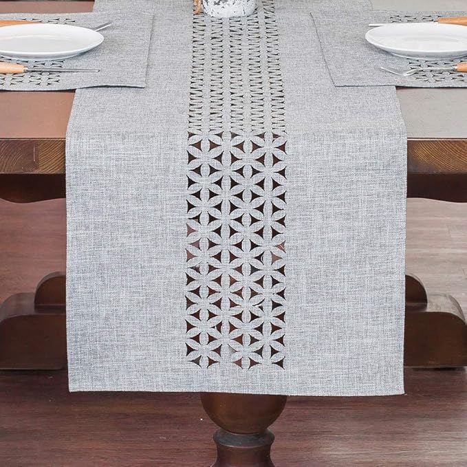 ARTABLE Gray Rectangle Fabric Table Runner Finished Edge 16 x 70 Inch | by ARTABLE