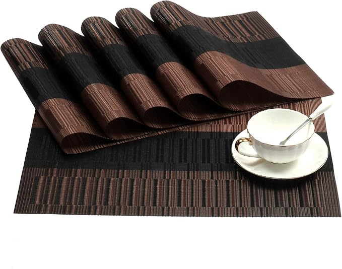 SHACOS Placemats with Table Runner Set of 7 Woven Vinyl Plastic Wipe Clean Heat - Image 7