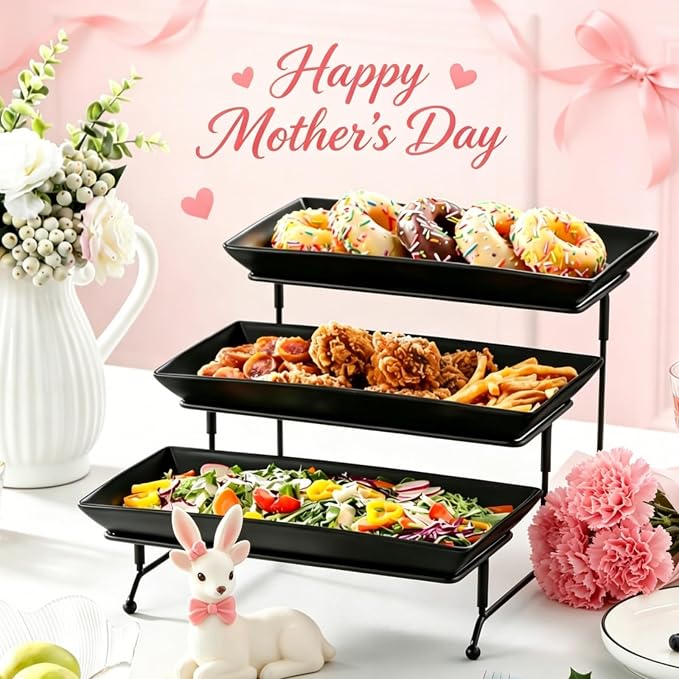 MALACASA 3 Tier Serving Tray, Porcelain Tiered Serving Trays Platters, 12 Inch - Image 5