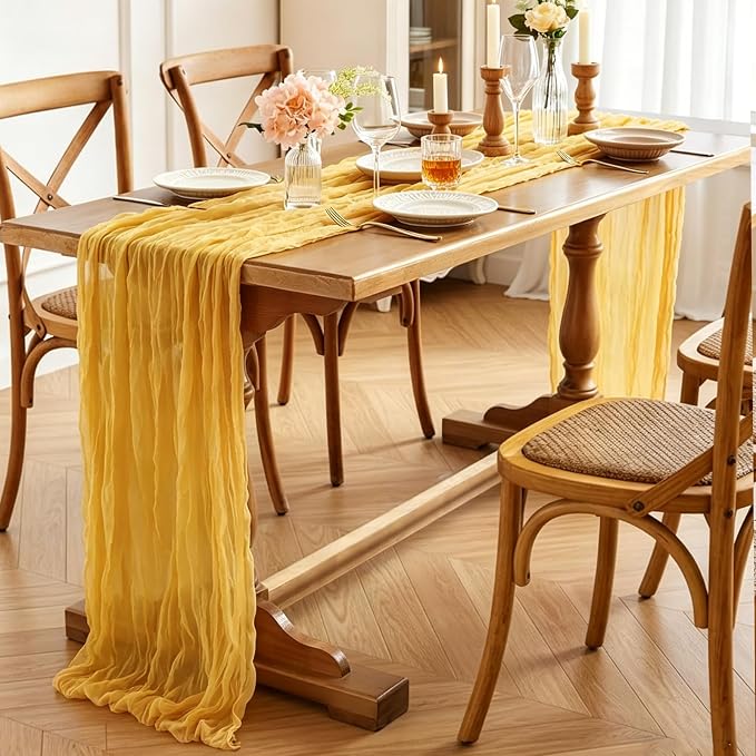 Yellow Cheesecloth Table Runner, 10FT Rustic Gold Boho Gauze Table Runner - Image 3