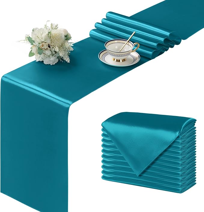 Manyshofu Teal Blue Satin Table Runner 12x108 by Manyshofu