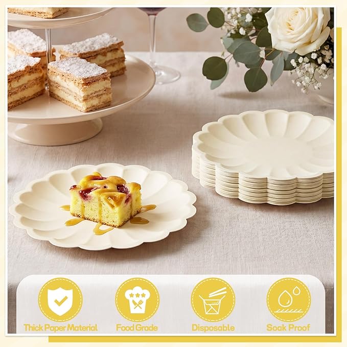 NatNarr 30 Pcs Ivory Paper Plates 7.5 In Scalloped Plates - Image 4