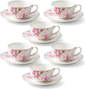 BTaT- Floral Tea Cups and Saucers, 7 oz, Fine Porcelain Teacup Set by BrewToATea