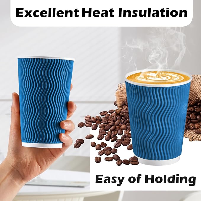 Lamosi 50 Count Insulated Coffee Cups 12 oz, Disposable Paper Cups No Lids | - Image 3