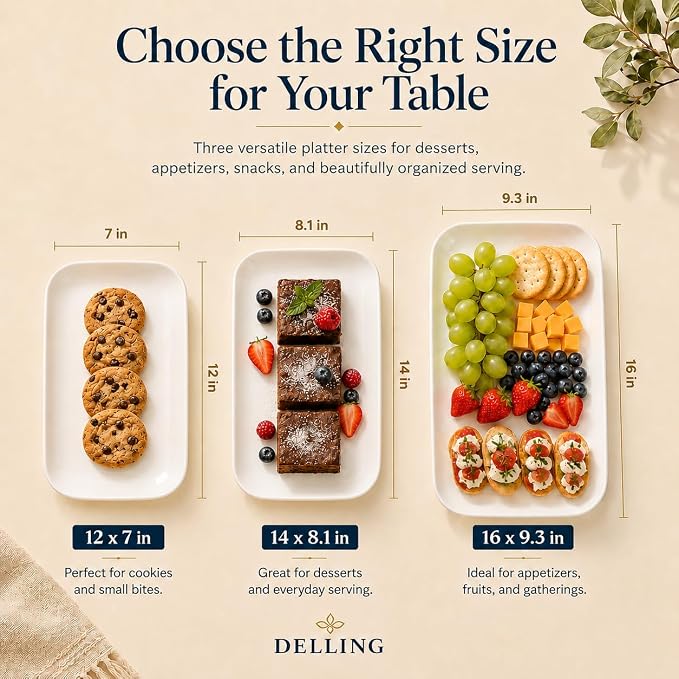 DELLING Large Serving Platter Set of 3, 16/14/12 Inch Porcelain Serving Trays - Image 3