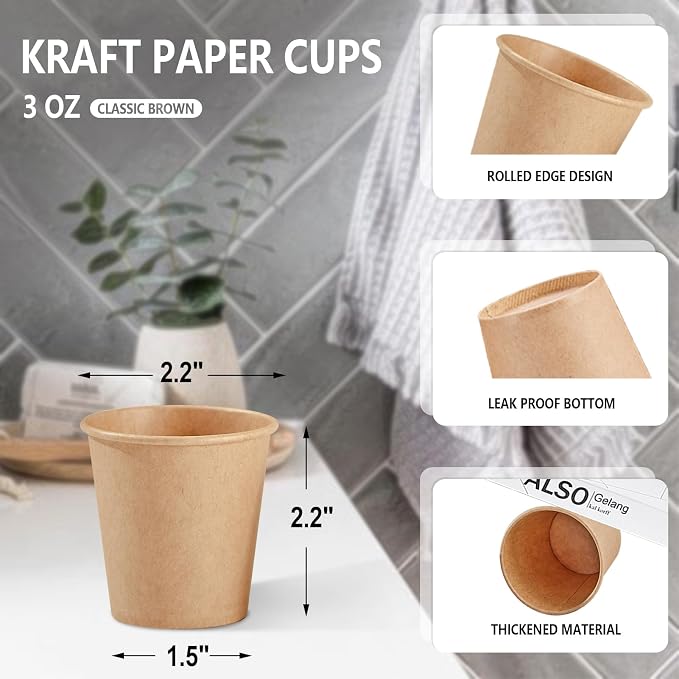 SIUQ 400 Pack 3 oz Kraft Paper Cups, Disposable Bathroom Mouthwash Cups | Mini - Image 2