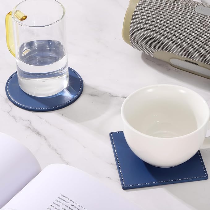 uxcell Square Drink Coasters Set of 4 White Stitched Dual Sided Non-Slip - Image 5