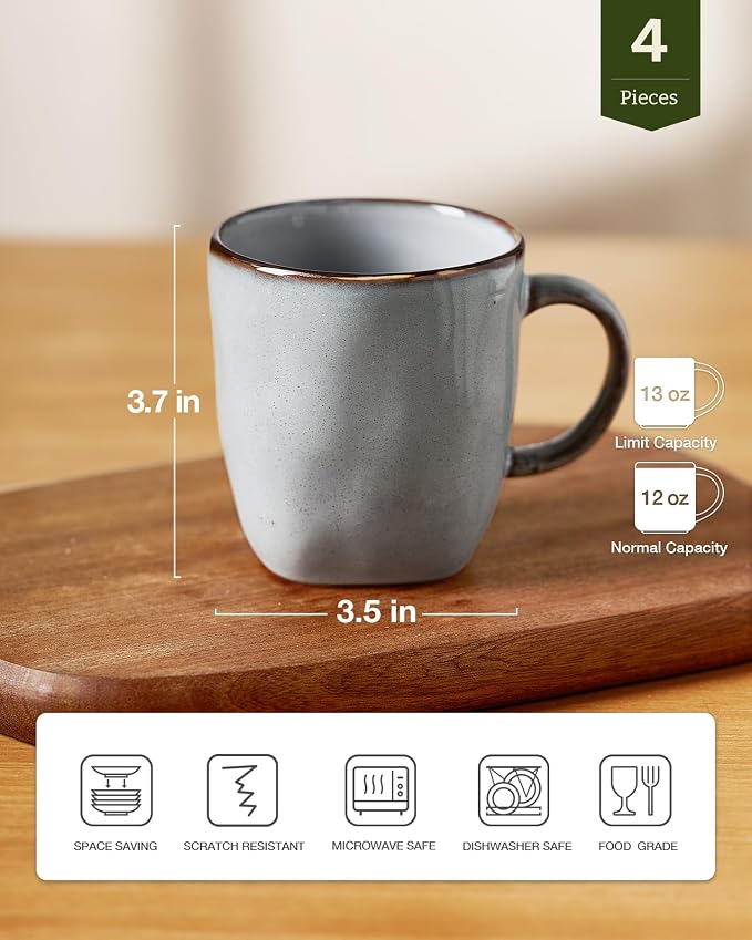 famiware Coffee Mugs Set of 4, Ocean Square 13oz Coffee Cup Set - Image 4
