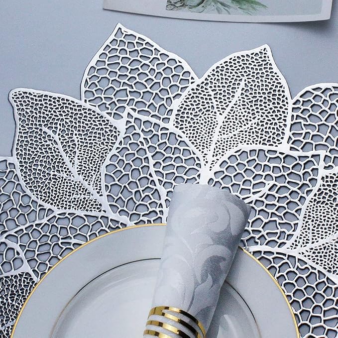 Silver Round Placemats for Dining Table Set of 6 Vinyl Metallic Table Mats | - Image 4
