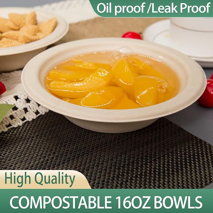 16 oz Compostable Paper Bowls 200pack, Heavy-Duty, Eco-Friendly, Bulk Pack - Image 2