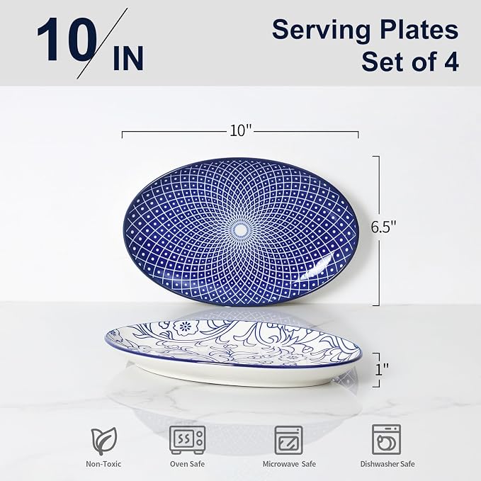 Selamica Ceramic Serving Plates, 10 Inch Oval Dinner Plates Set of 4, Small - Image 3