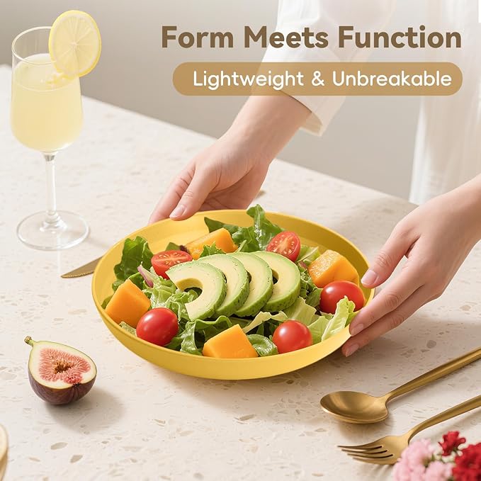 Wheat Straw Plate 9 Inch, Deep Dinner Plates Set of 8, Unbreakable Plastic - Image 6