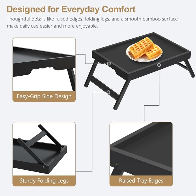 Bamboo Breakfast Trays with Folding Legs, laptops and serving in bed. - Image 6