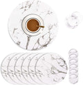 Set of 6 Marble Round Placemats and Coasters, Faux Leather Waterproof Table Mats by JOVONO