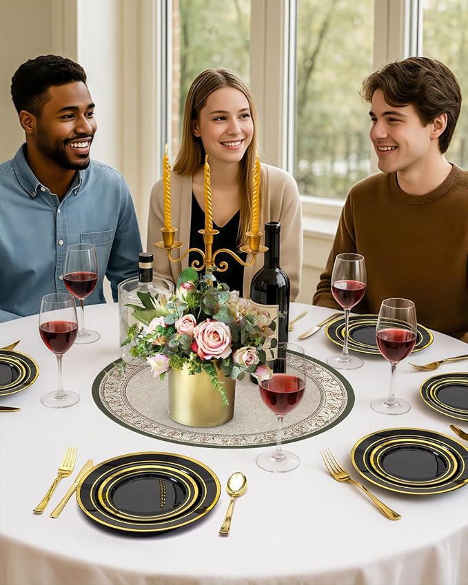 BESTSTAR 200PCS Black Plastic Plates Set - Image 5