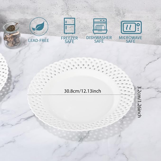 Large White Dinner Plates 12 inch, Ceramic Dinner Plates Set of 4, Basketweave - Image 4