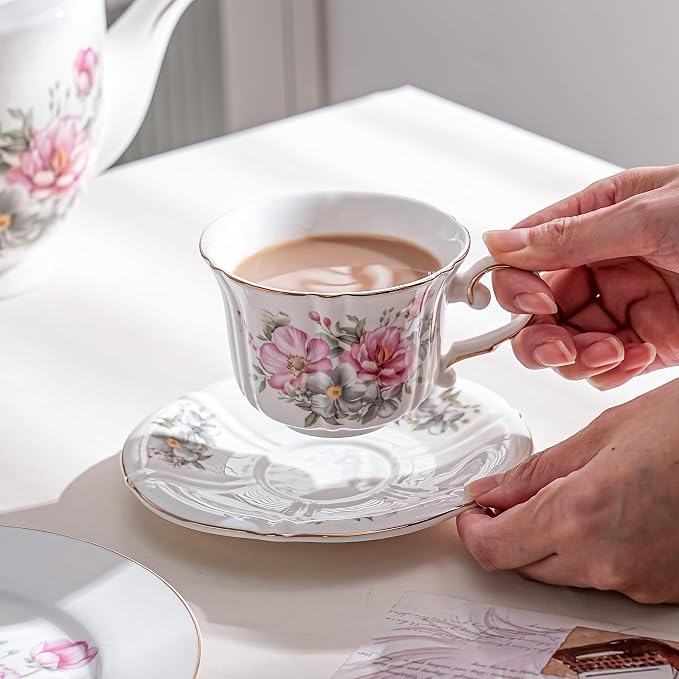 Ceramic Cups with Saucers set of 4，7 Ounce Espresso Cups - Image 3