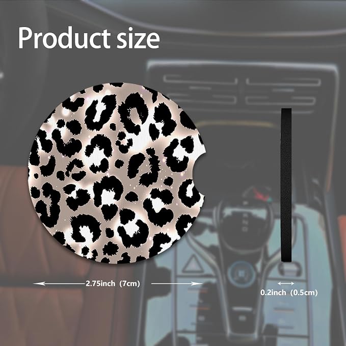 2pcs Cute Leopard Print Car Coasters, Absorbent Universal neoprener Cup Holder - Image 2