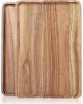 2 PCS 16 x 12 in Large Solid Acacia Wood Serving Trays Rectangular Wooden by focusonwoodandbamboo