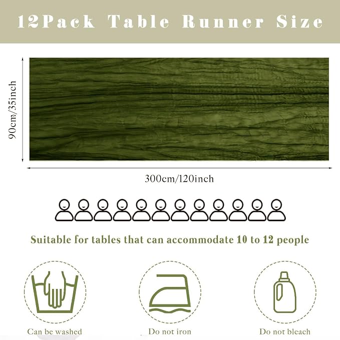 12 Pieces 10FT Olive Green Cheesecloth Table Runner Boho Gauze Fabric Runner - Image 3