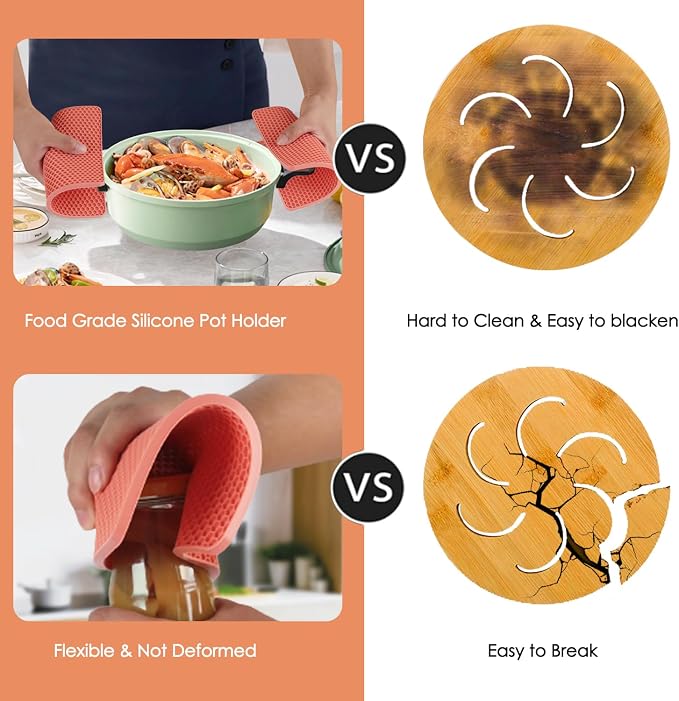 4 Pack Trivets for Hot Dishes, Silicone Pot Holders Hot Pads for Kitchen - Image 4