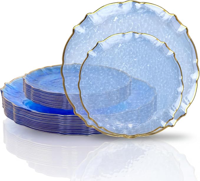 bUCLA 40PCS Clear Blue Plastic Plates by BUCLA