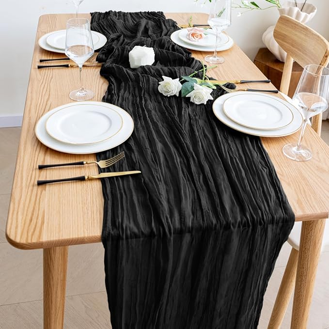 Cheesecloth Table Runner Black 10FT Boho Gauze Runner, 12 Pack | 120 Inch - Image 6