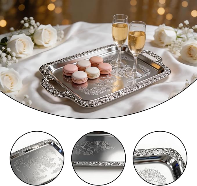 Silver Serving Tray, Metal Serving Tray - Image 3