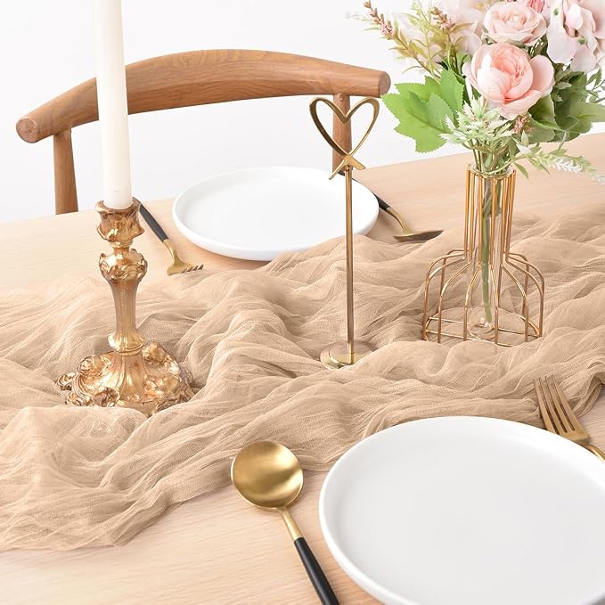 Champagne Cheesecloth Table Runner Cheese Cloth Wedding Birthday Home Decor | - Image 3