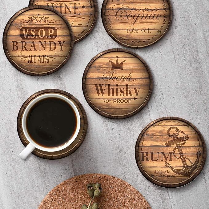 Coasters for Drinks, Ceramic Stone, Wooden Rustic | Farmhouse Wood Absorbent - Image 4
