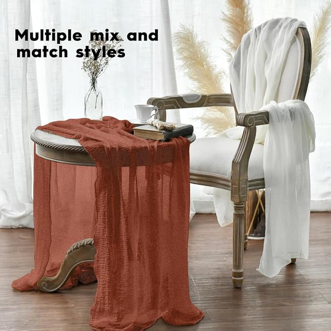Artoid Mode Boho Cheesecloth Gauze Terracotta Wedding Table Runner, 120 Inch - Image 3