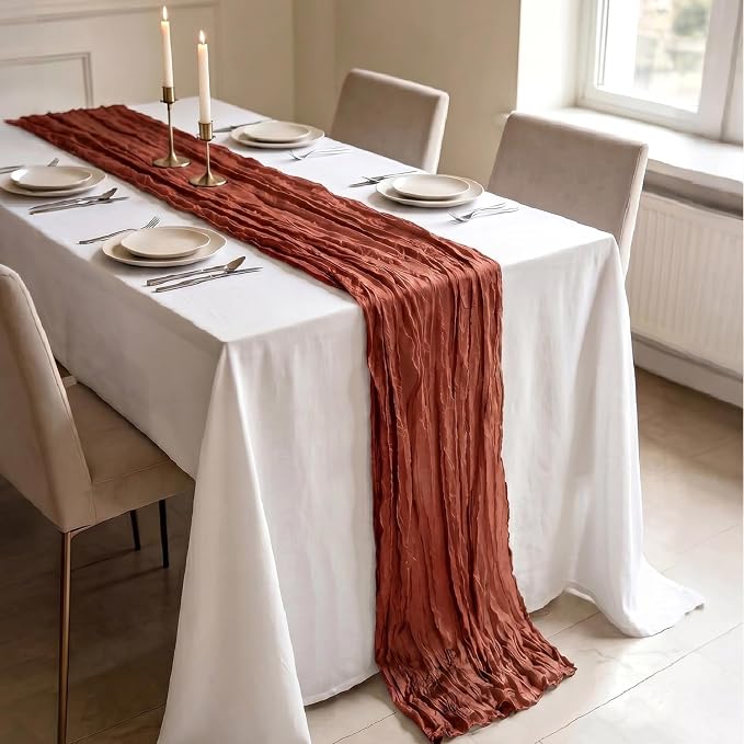 3 Pack Terractta Cheesecloth Table Runner 21 x 120 Inch Boho Gauze Sheer Table - Image 3