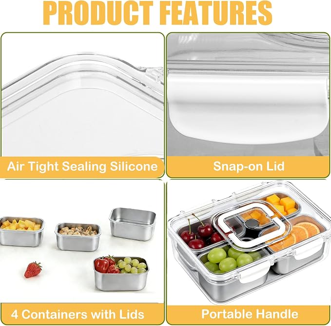 Snackle Box Container, Stainless Steel Divided Serving Tray - Image 8
