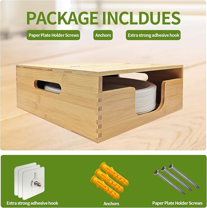 Bamboo Paper Plate Storage, Paper Plate Holders and Dispenser, fit - Image 4