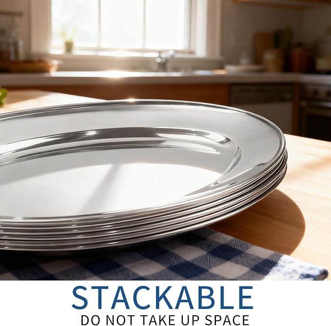 6 Packs Stainless Steel Oval Platter, Metal Plates, Oval Aluminum Platter - Image 5