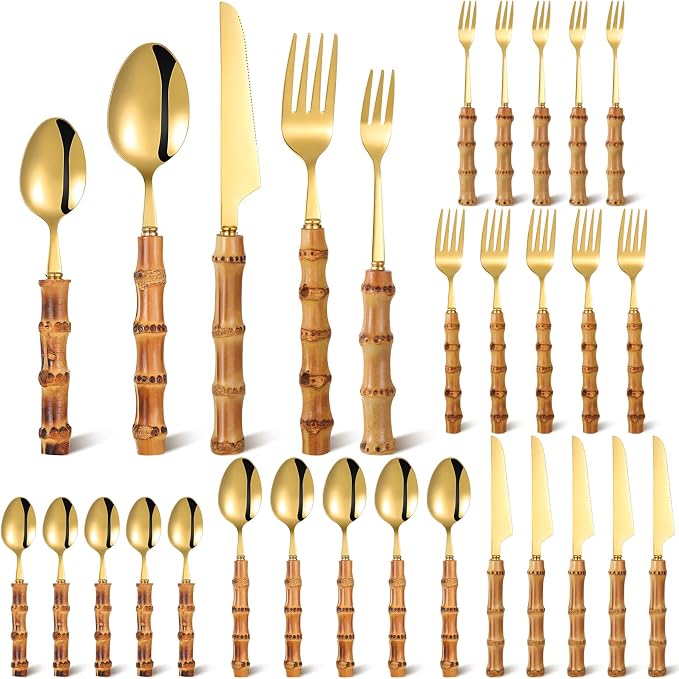 Eboot Bamboo Silverware Set 18/8 Stainless Steel Tableware Set Natural Utensil by eBoot