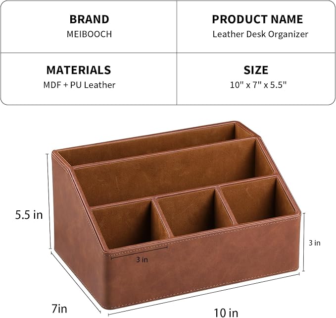 PU Leather Desk Organizer, Remote Control Holder, Office Desk Accessories - Image 4