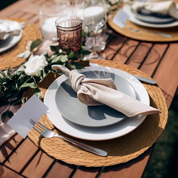 13 in Round Woven Boho Placemats Set of 8, Wicker Rattan Place Mats Chargers - Image 2