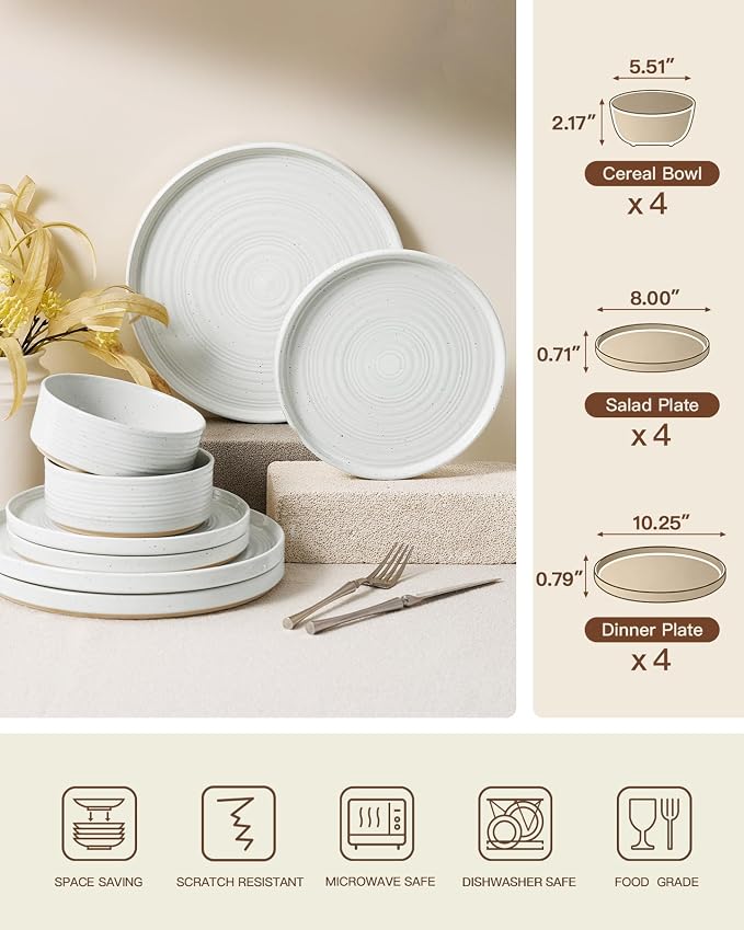 Stoneware Dinnerware Set for 4, Plates and Bowls - Image 7