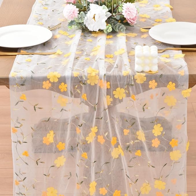 Wildflower Floral Sheer Tulle Gauze Table Runner Wedding Baby Shower Decor | - Image 2