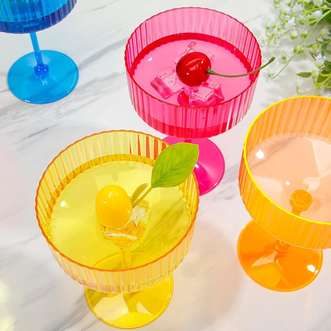 Jingmore 24 Pcs Ribbed Martini Glasses 10 oz Disposable Plastic Vintage Ribbed - Image 5