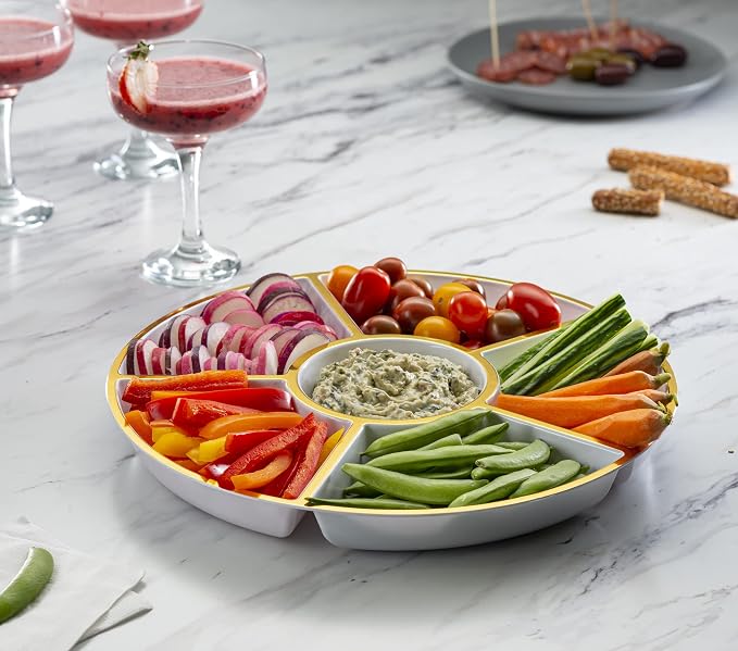 Plasticpro 6 Sectional Round Plastic Serving Tray/Platter - Image 2