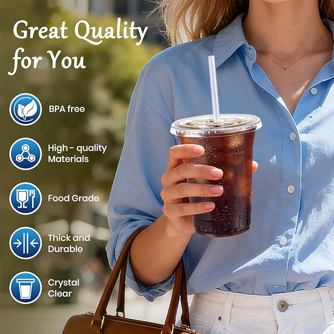 12oz Clear Plastic Cups with Lids and Straws 100 Pack | Leak-Proof Disposable - Image 3