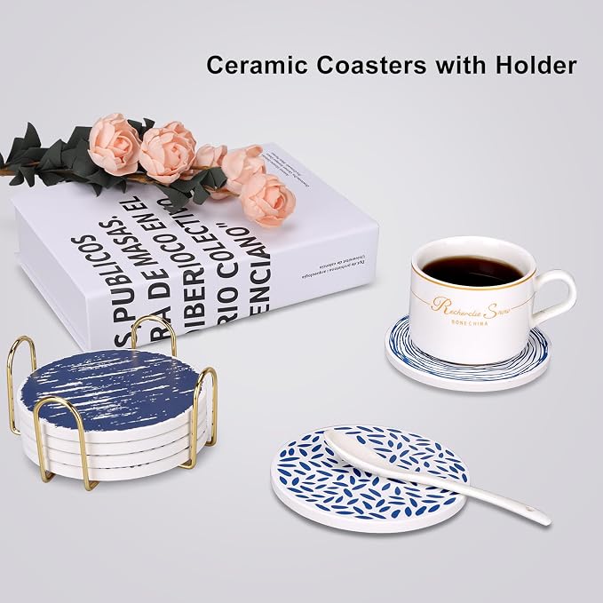 Absorbent Coasters Set of 6 Round Ceramic Coasters - Image 6
