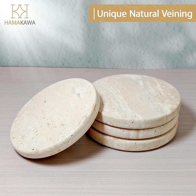 Turkish Natural Marble Coasters Set of 4, Round Travertine Coasters 4 inch - Image 5