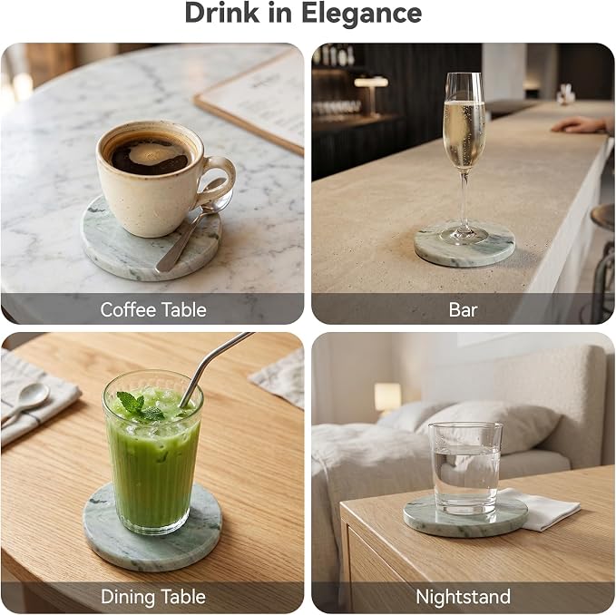 Sage Green Marble Coasters Set of 4, Elegant Green & White Coasters - Image 7